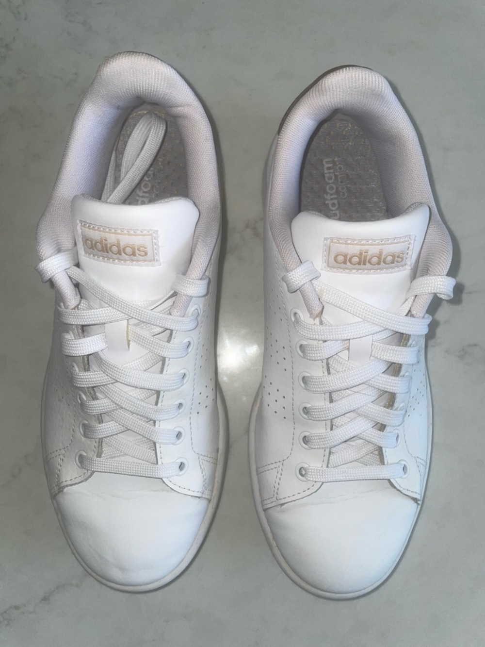 adidas White Sneakers with Gold Logo Accent